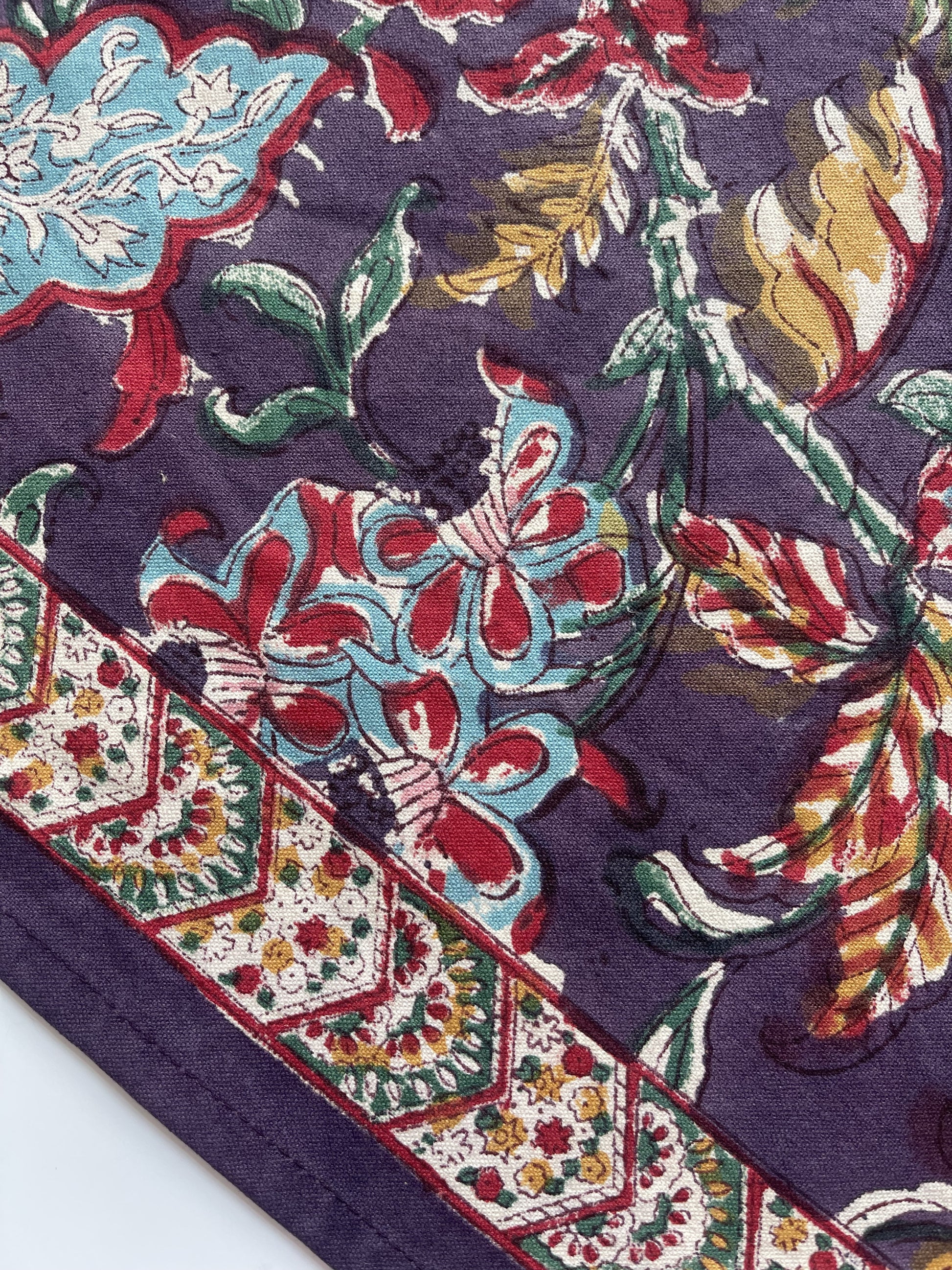 Handblock printed table runner Dark Purple in cotton canvas