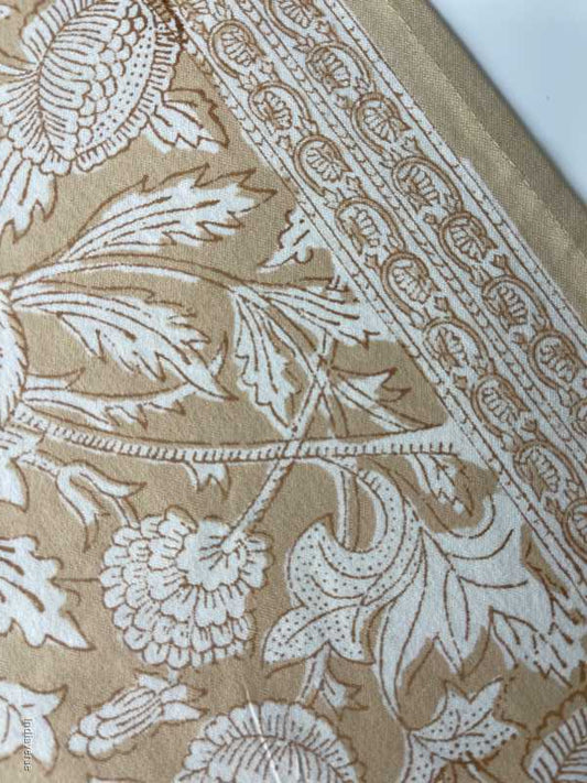 cream coloured hand block printed table runner in cotton canvas