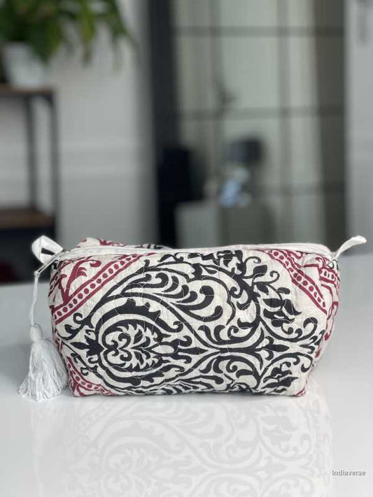 Hand block printed large size toiletry bag for all your travel essentials, leak-proof and washable | Trinity