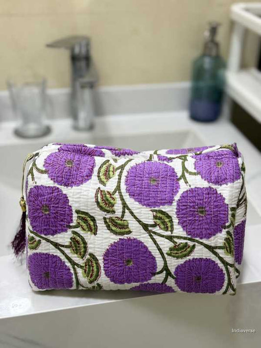 Toiletry Pouch Set with purple poppy design in three different sizes for toiletries and cosmetics | Purple Poppy
