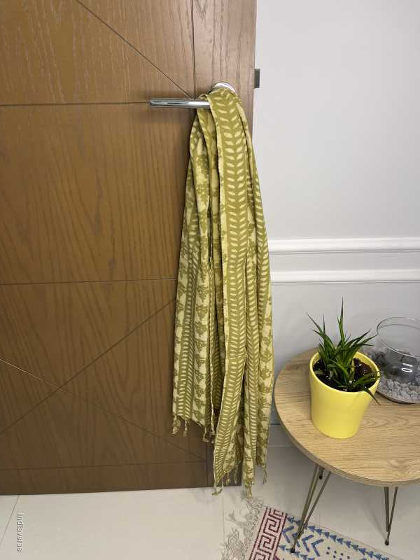 Kaki beige color hand block printed cotton scarf with geometric design lightweight and perfect for any occasion