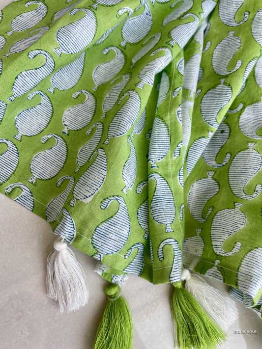Green color hand block printed bagh design on cotton lightweight and perfect for any occasion