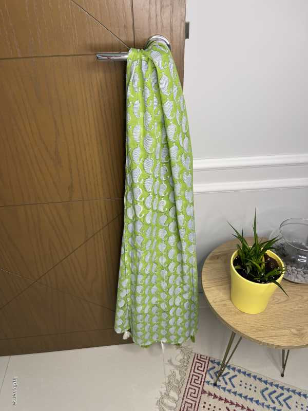 Green color hand block printed bagh design on cotton lightweight and perfect for any occasion