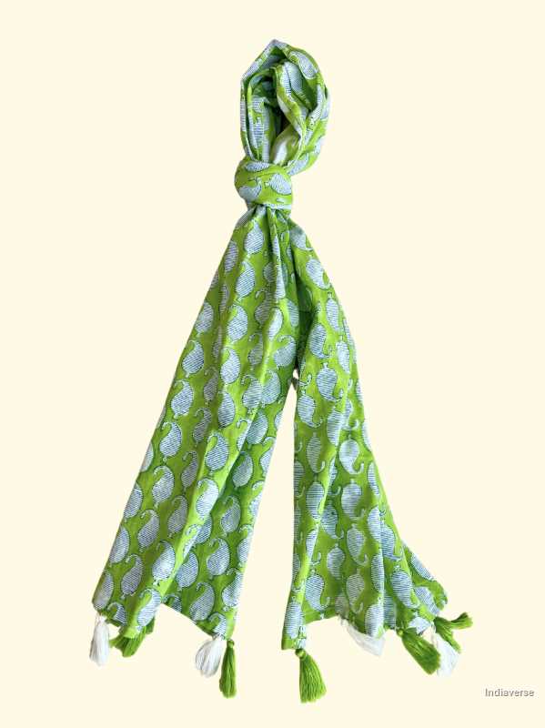 Green color hand block printed bagh design on cotton lightweight and perfect for any occasion