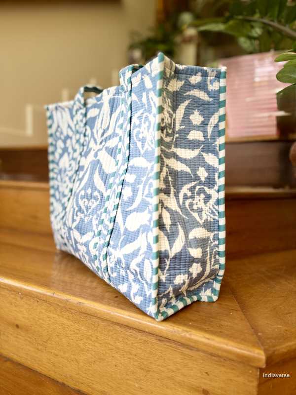 Extra large cotton tote bag with blue and white design perfect for carrying to the beach and shopping