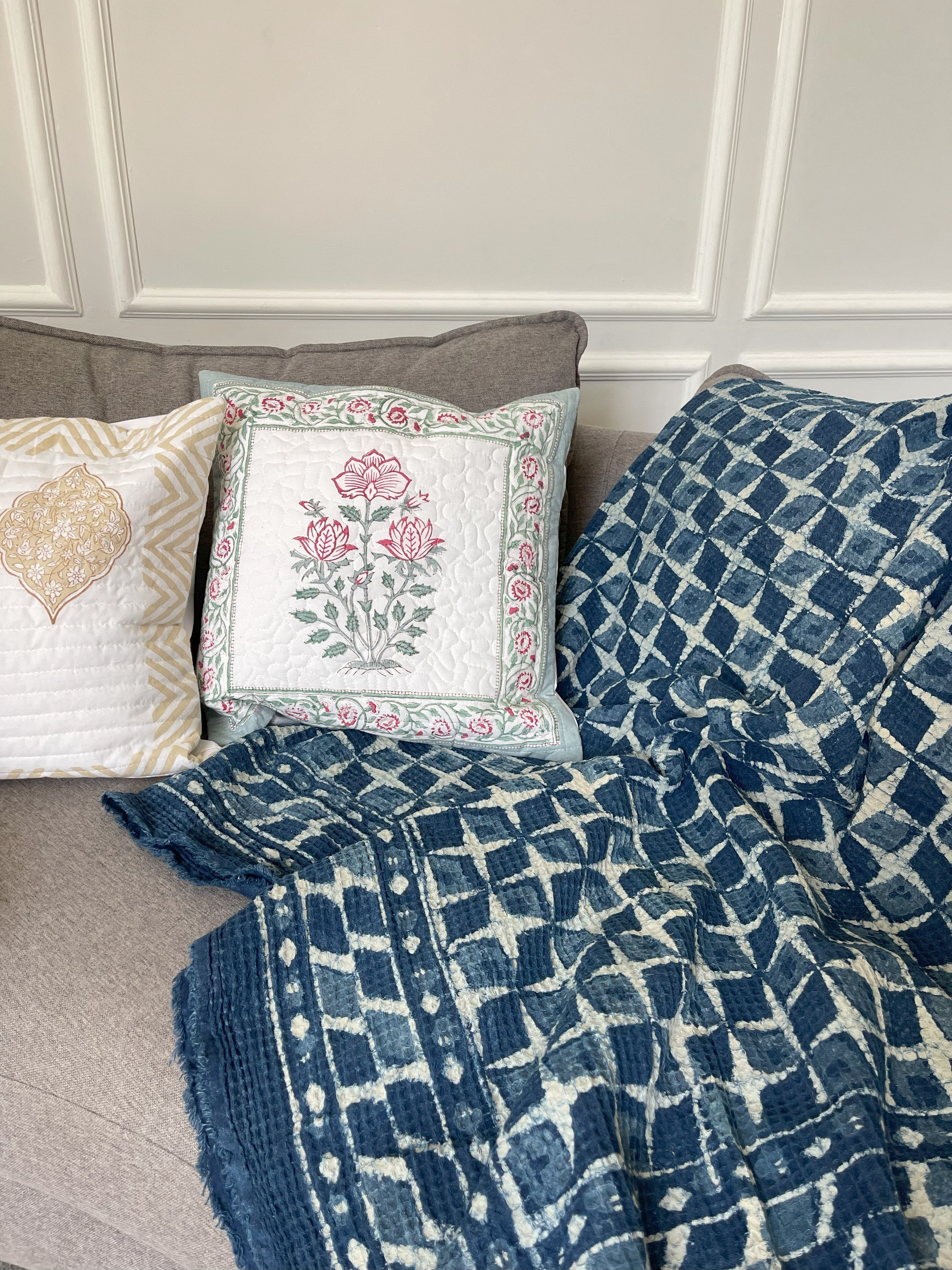 cotton hand block printed throws for the couch