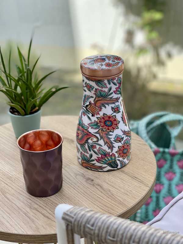 copper-jar-for-drinking-water-with-colorful-enameled-floral-design-and-lid