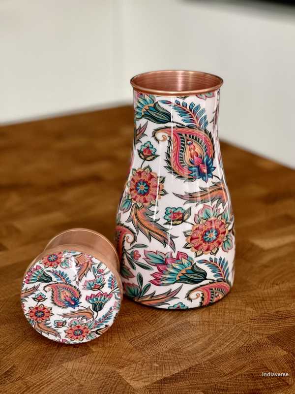 copper-jar-for-drinking-water-with-colorful-enameled-floral-design-and-lid