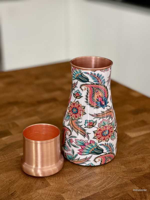 copper-jar-for-drinking-water-with-colorful-enameled-floral-design-and-lid