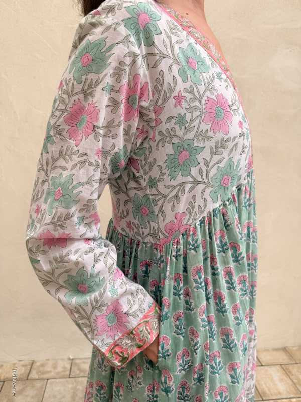 Close up of soft cotton dress with floral design