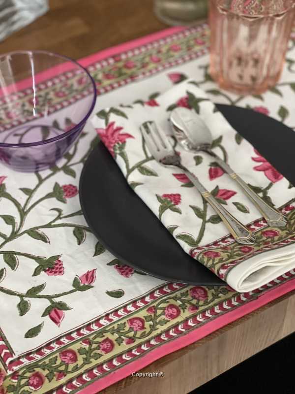 placemat and napkin set with rose design and elegant rose border for 6 person dinner setting