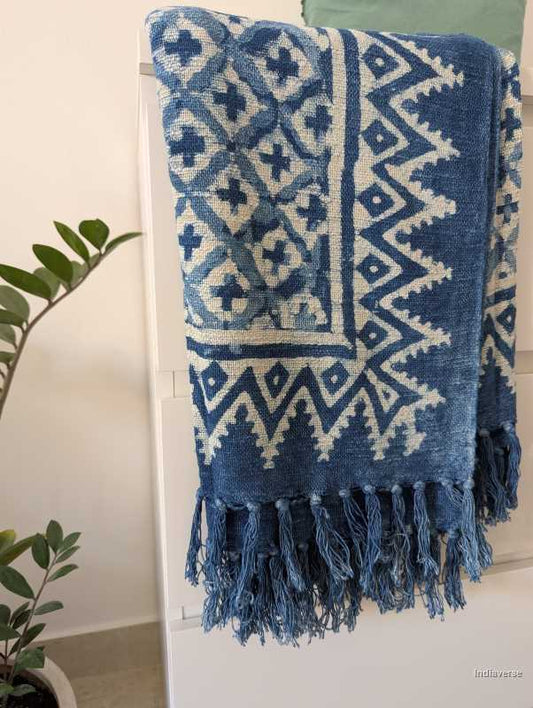 indigo color cotton throw for the couch or bed