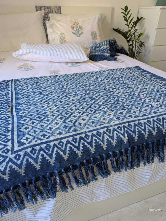 indigo color cotton throw for the couch or bed