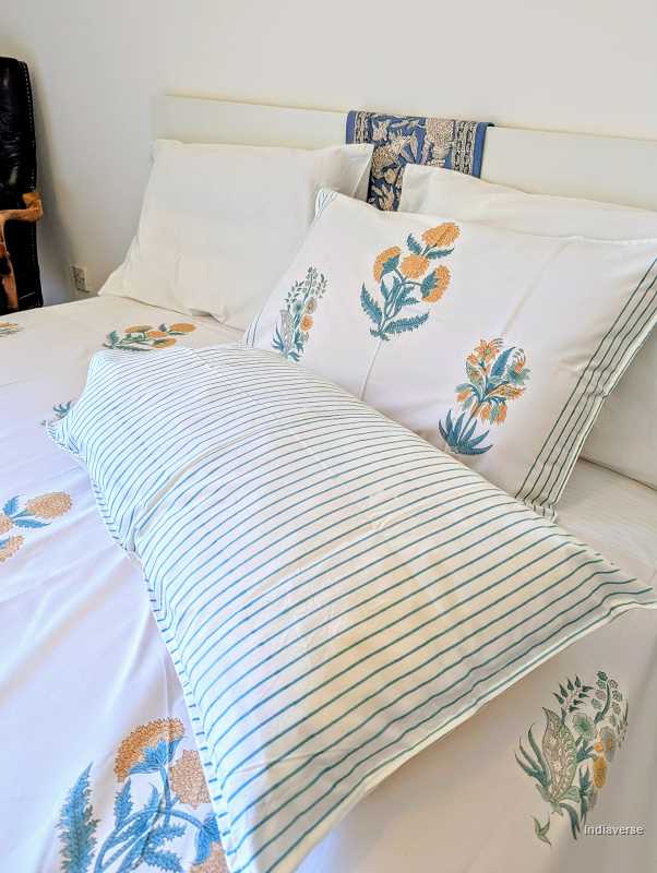 percale cotton bed sheet with marigold flowers for queen and king size mattress