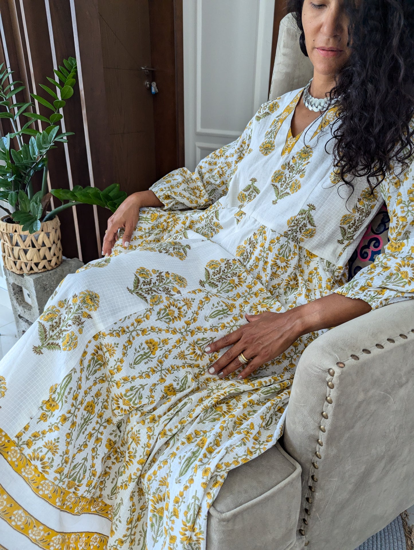 maxi-cotton-dress-with-yellow-flower-design-printed-in-jaipuri-style-full-length-sleeves-and-ankle-length