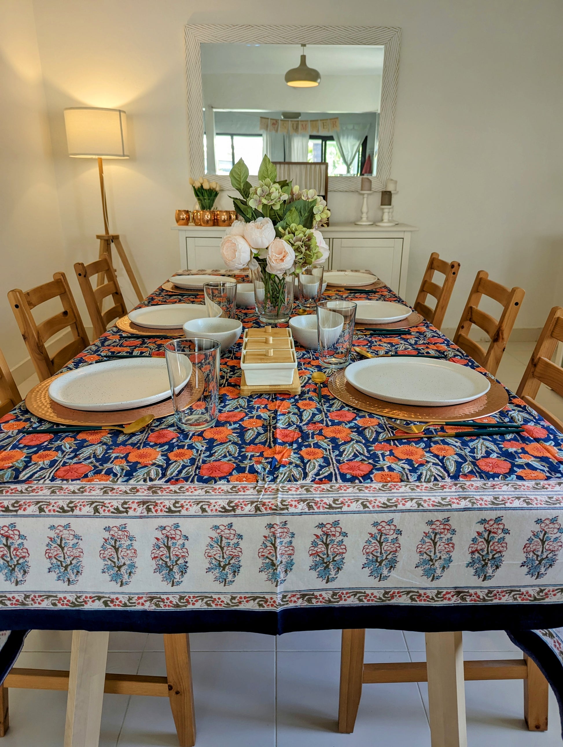 table cover with orange flowers dark design(3)