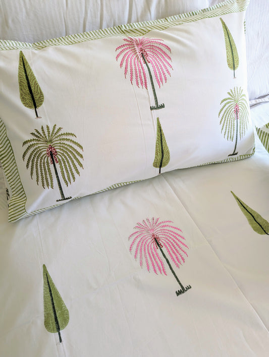 Percale Sheet Set - Pink Palm