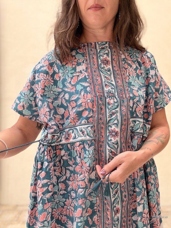 Kaftan Midi Dress - Turquoise Floral Maxi