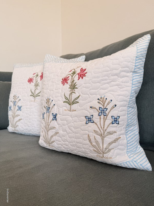 Quilted Cushion Cover - Floral Elegance