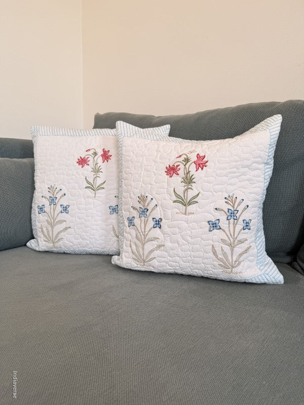 Quilted Cushion Cover - Floral Elegance