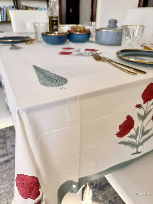 Red Flower – Hand Block Printed Cotton Tablecloth