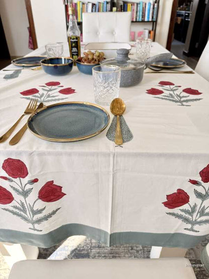 Red Flower – Hand Block Printed Cotton Tablecloth