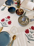 Red Flower – Hand Block Printed Cotton Tablecloth