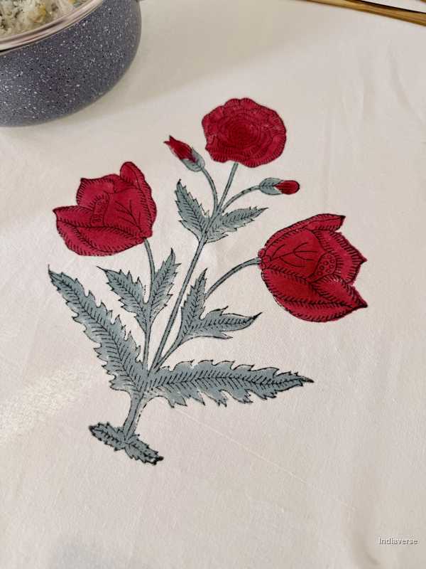 Red Flower – Hand Block Printed Cotton Tablecloth