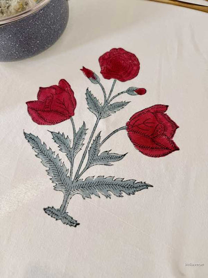 Red Flower – Hand Block Printed Cotton Tablecloth
