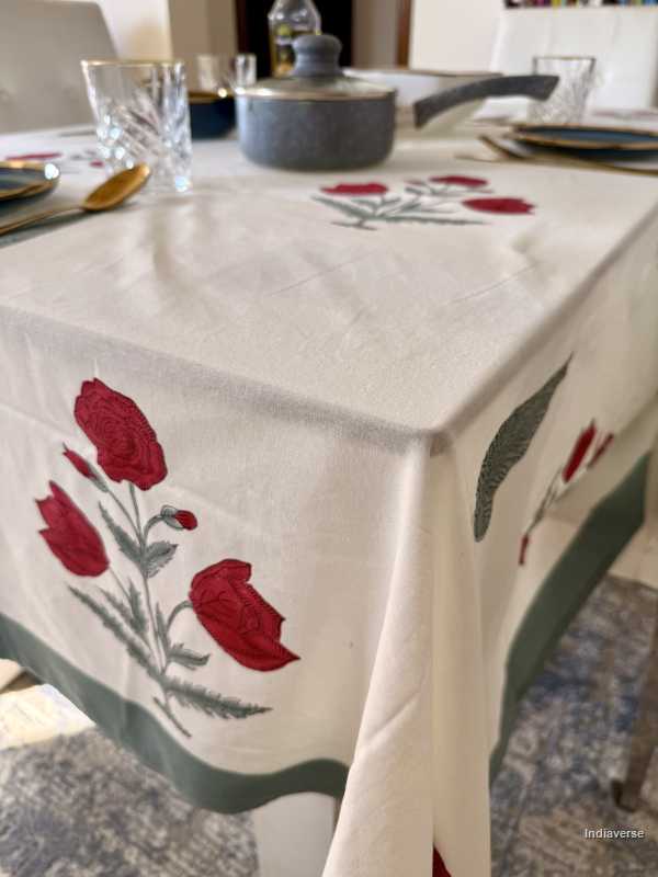 Red Flower – Hand Block Printed Cotton Tablecloth