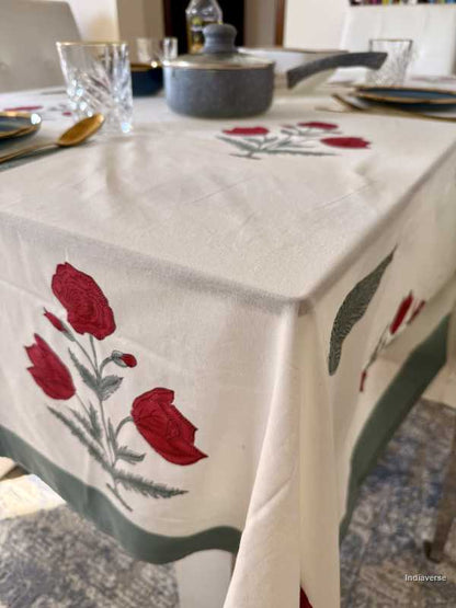 Red Flower – Hand Block Printed Cotton Tablecloth