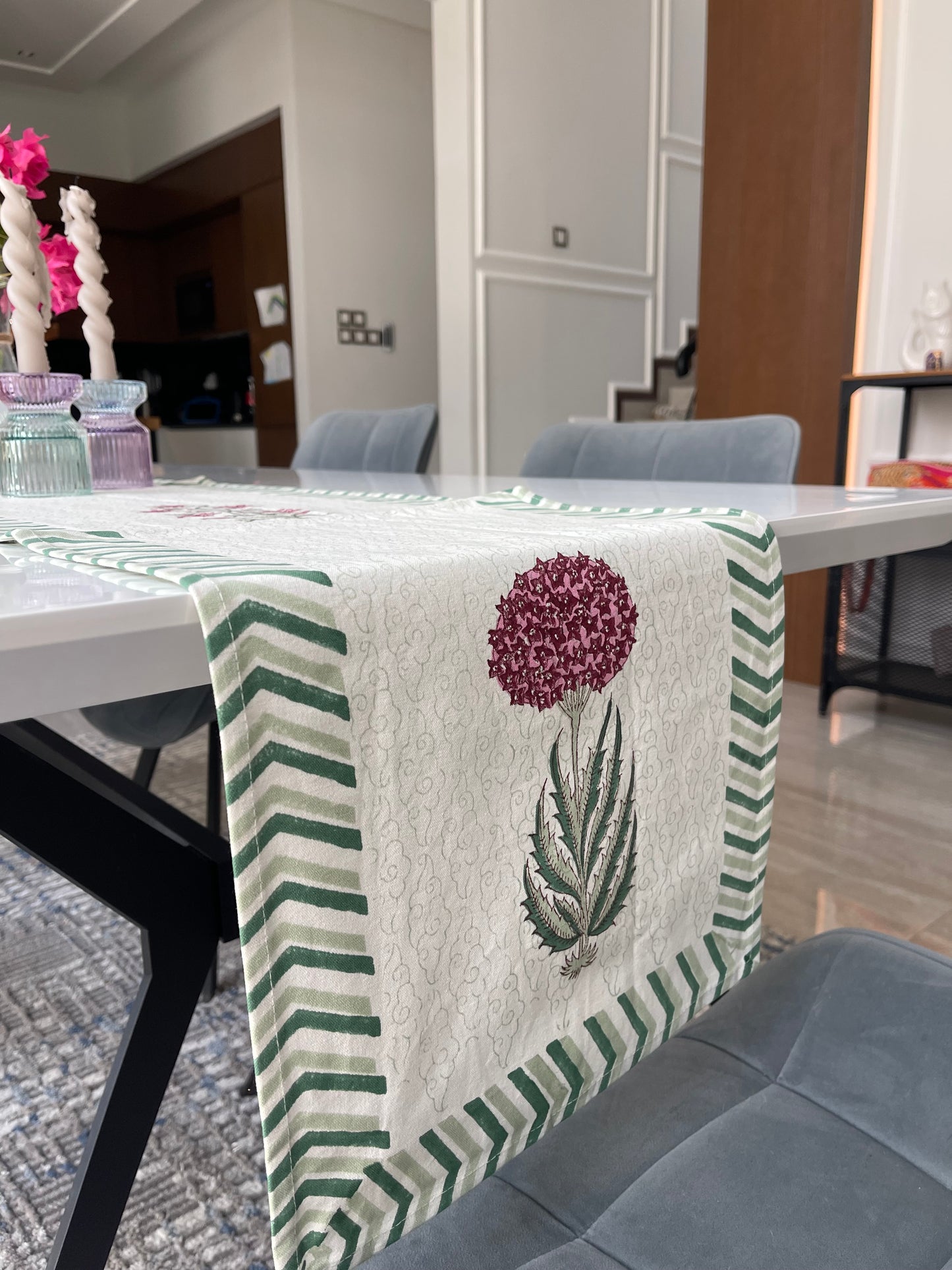 Table Runner -  Green Flowers