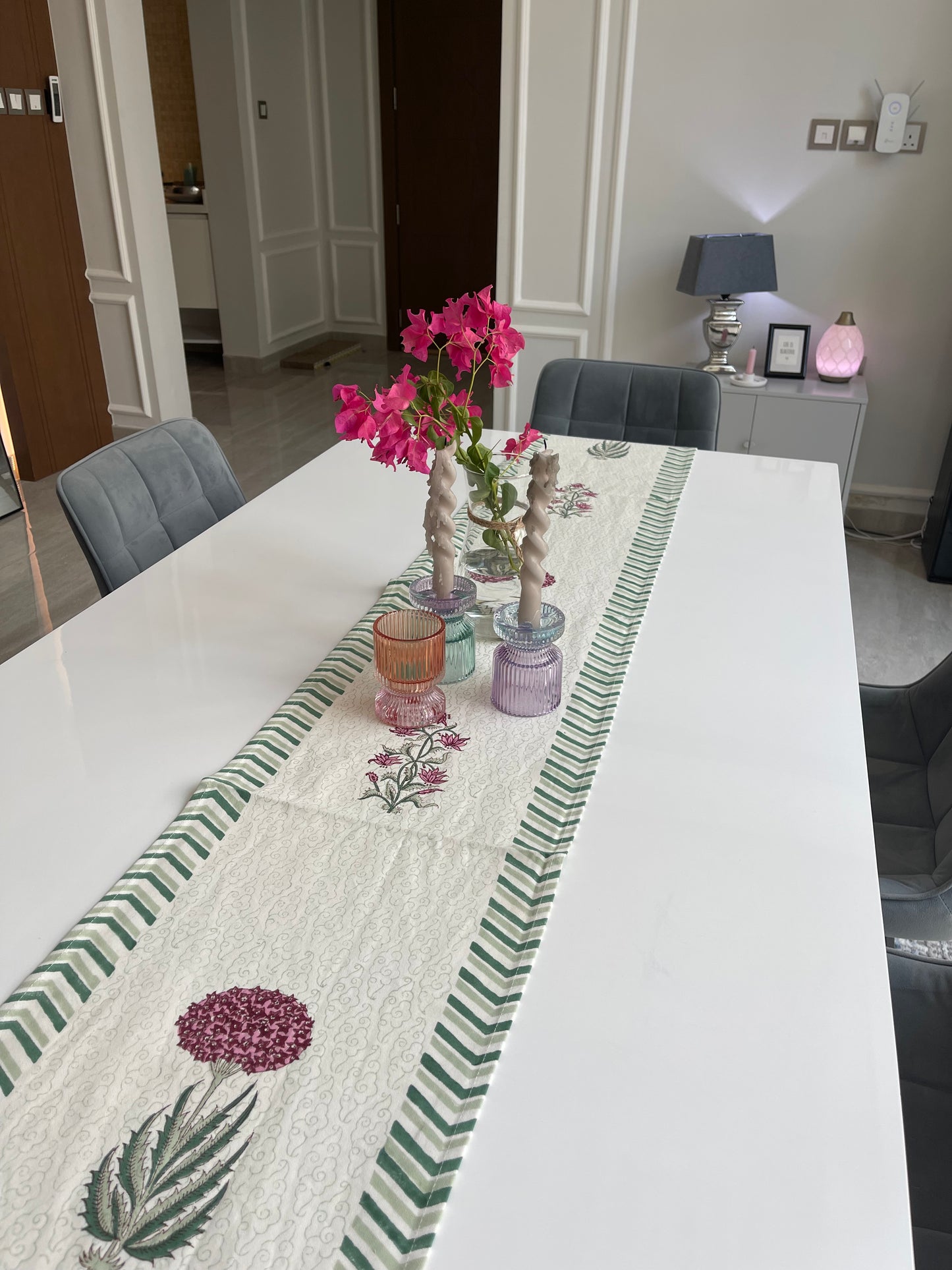 Table Runner -  Green Flowers