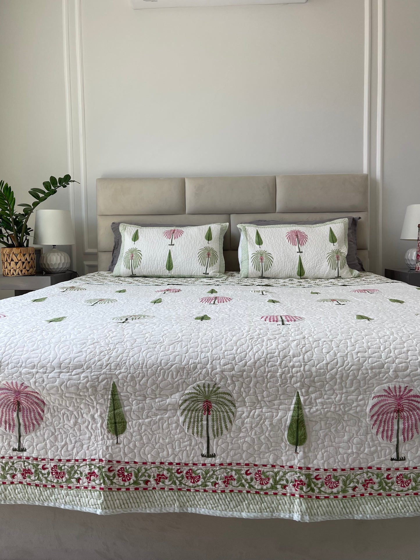 Jaipuri Comforter - Pink Palm