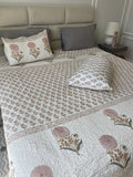 Premium Jaipuri Comforter Peony rose  handblock printed coming with 2 matching pillow cases