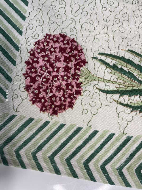 Exquisite 6-piece hand block printed placemat and napkin set in pure cotton stand out with a green purple modern design