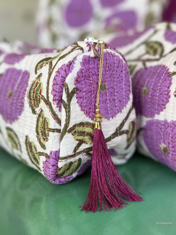 Toiletry Pouch Set with purple poppy design in three different sizes for toiletries and cosmetics | Purple Poppy
