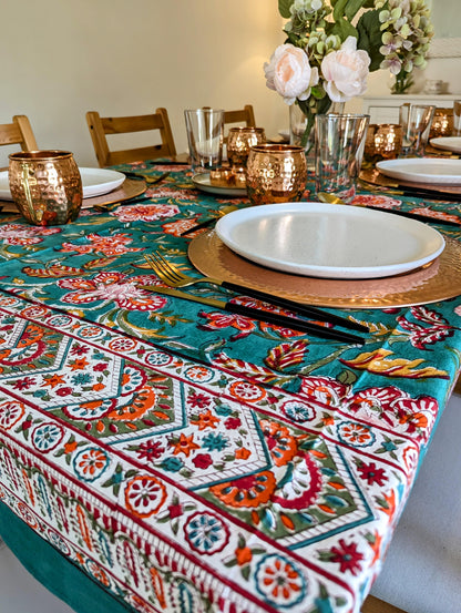 beautiful-green-tablecloth-rectancular-for-6-seater-table-with-handblock-printed-flower-design