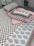 Green Yellow Rajasthani Comforter for queen and king size beds in pure cotton with 2 matching quilted pillow cases