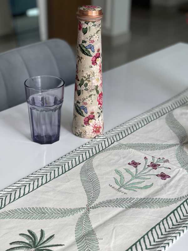 green purple floral handblock printed design table runner in pure cotton