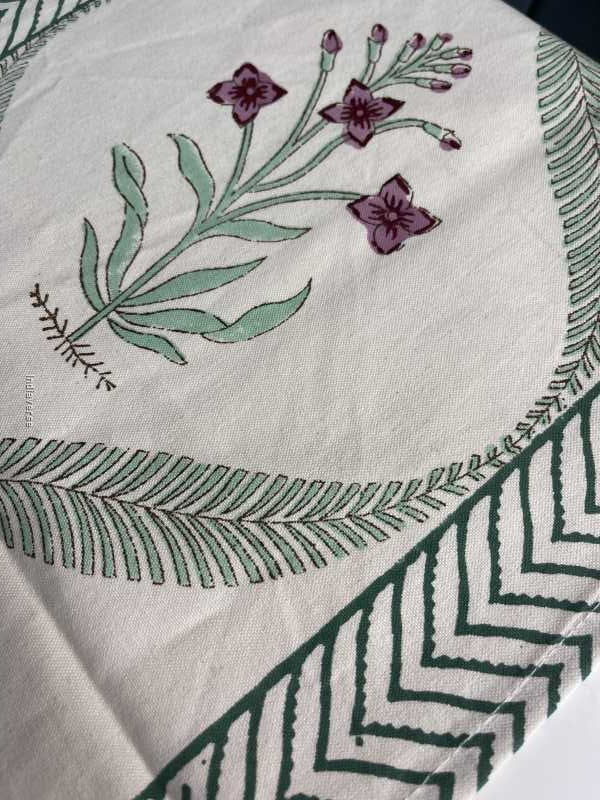 green purple floral handblock printed design table runner in pure cotton