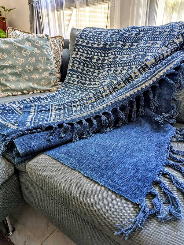 indigo color extra long cotton throw for the couch or bedroom