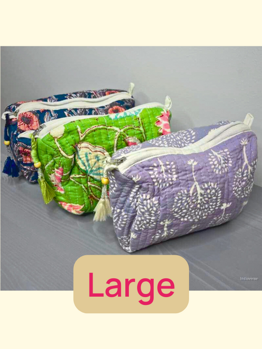 Hand block printed large size toiletry bag for all your travel essentials, leak-proof and washable