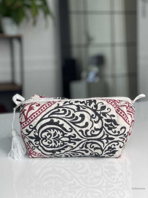 Hand block printed large size toiletry bag for all your travel essentials, leak-proof and washable | Trinity 