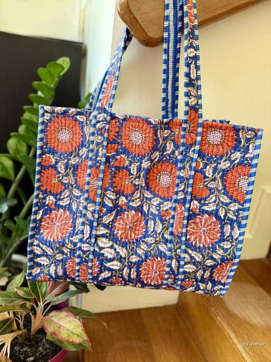 Extra large cotton tote bag with red poppy flower design perfect for carrying to the beach and shopping