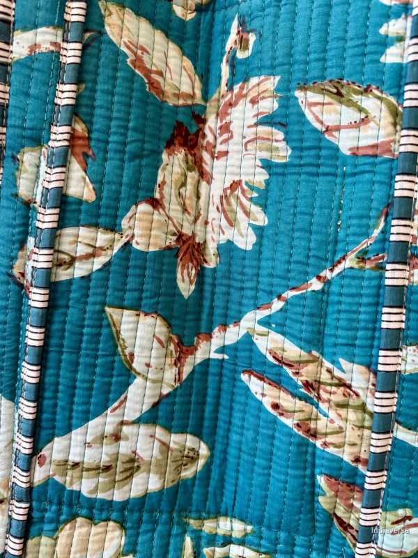 Extra large cotton tote bag with floral rose design in turquoise colors perfect for carrying to the beach and shopping
