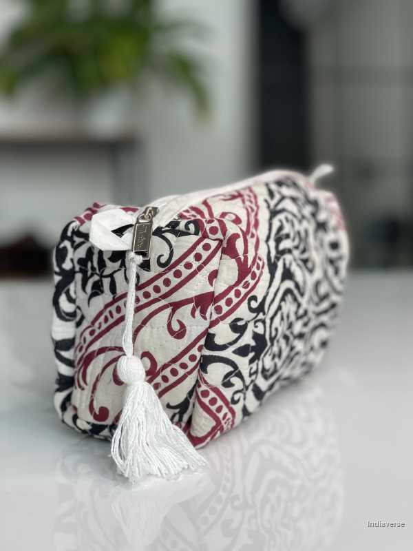 Hand block printed large size toiletry bag for all your travel essentials, leak-proof and washable | Trinity 