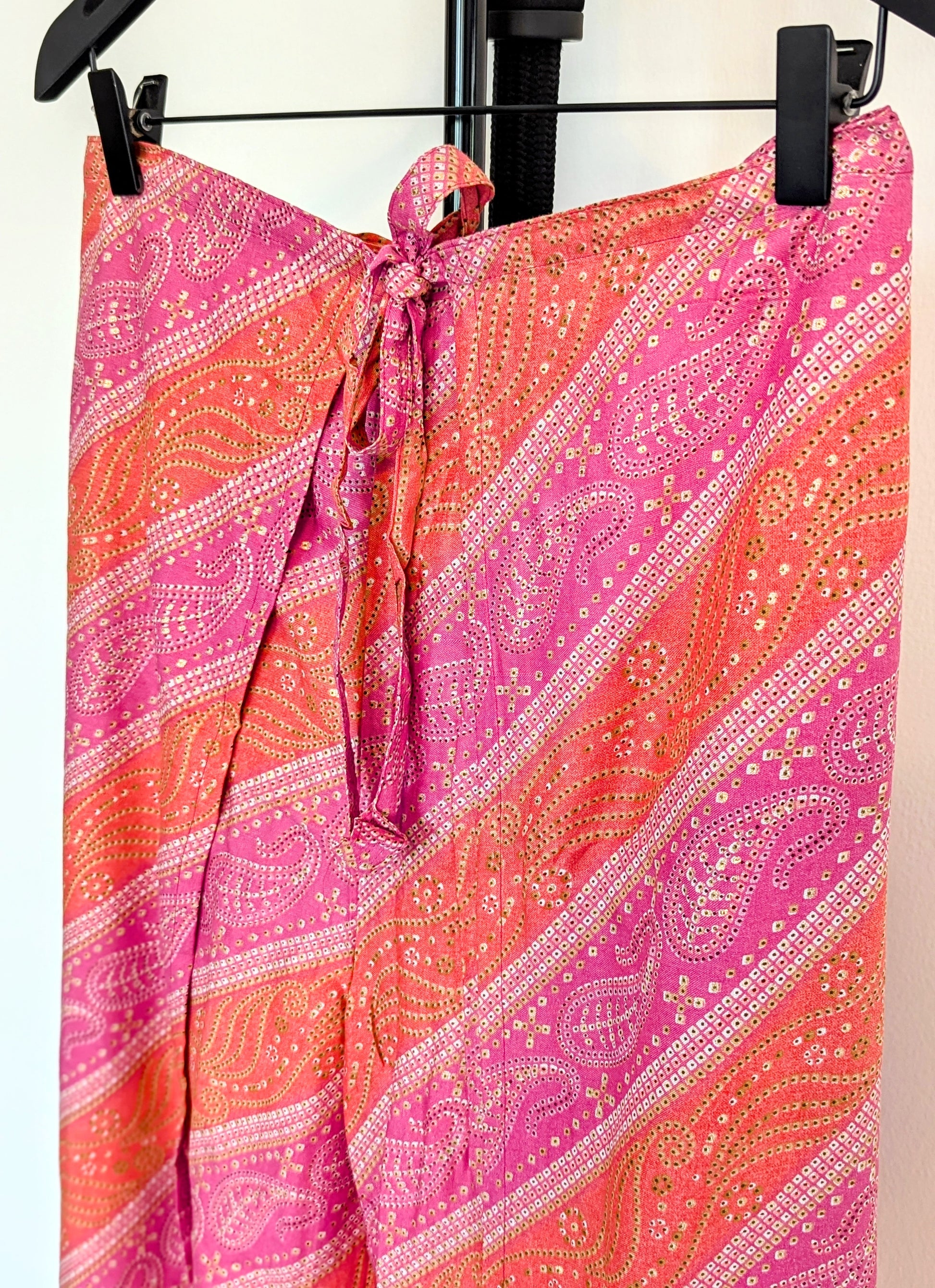 rayon-cotton-wrap-pants-for-tying-around-the-waist-with-Indian-inspired-pink-orange-symmetrical-design