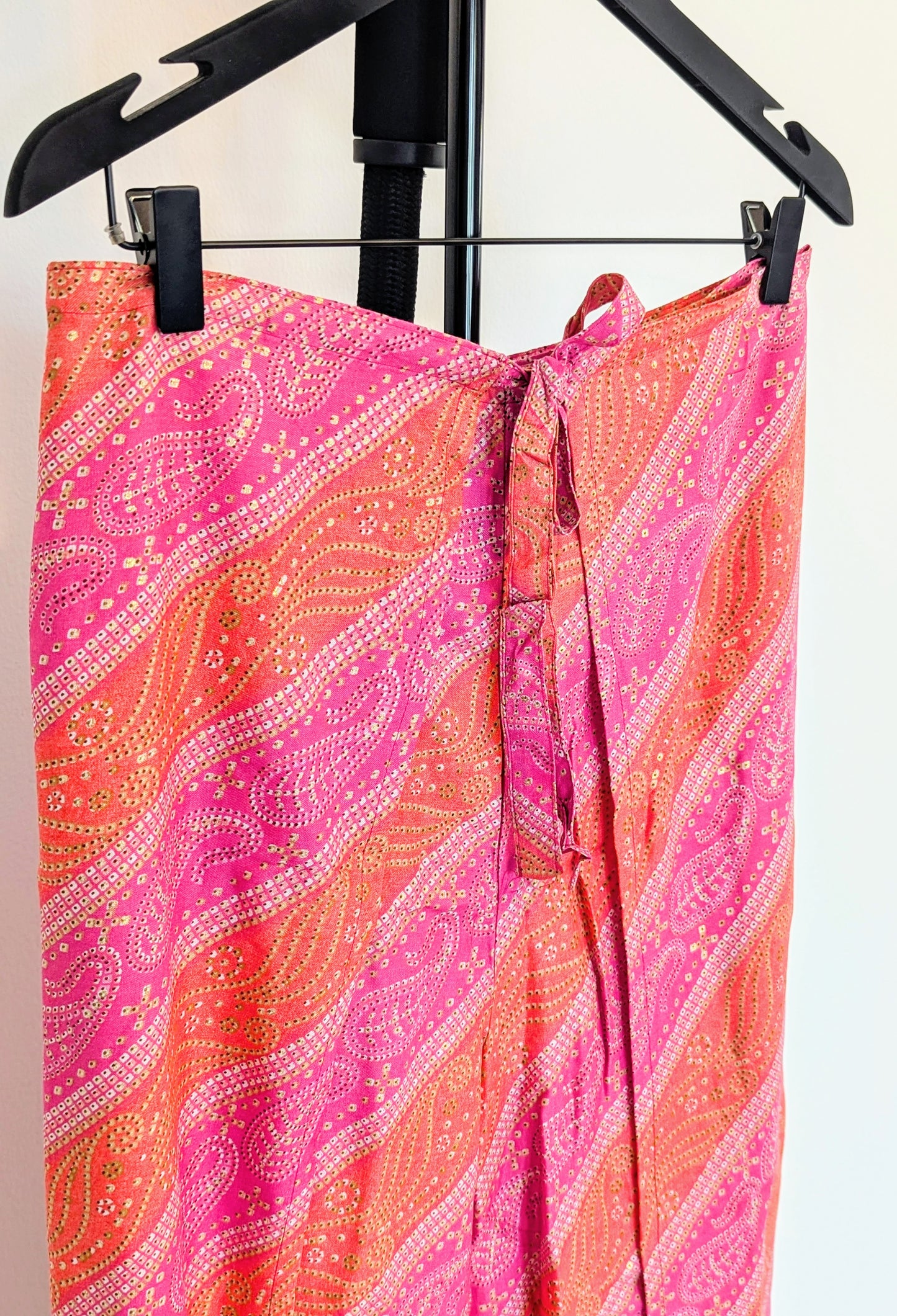 rayon-cotton-wrap-pants-for-tying-around-the-waist-with-Indian-inspired-pink-orange-symmetrical-design