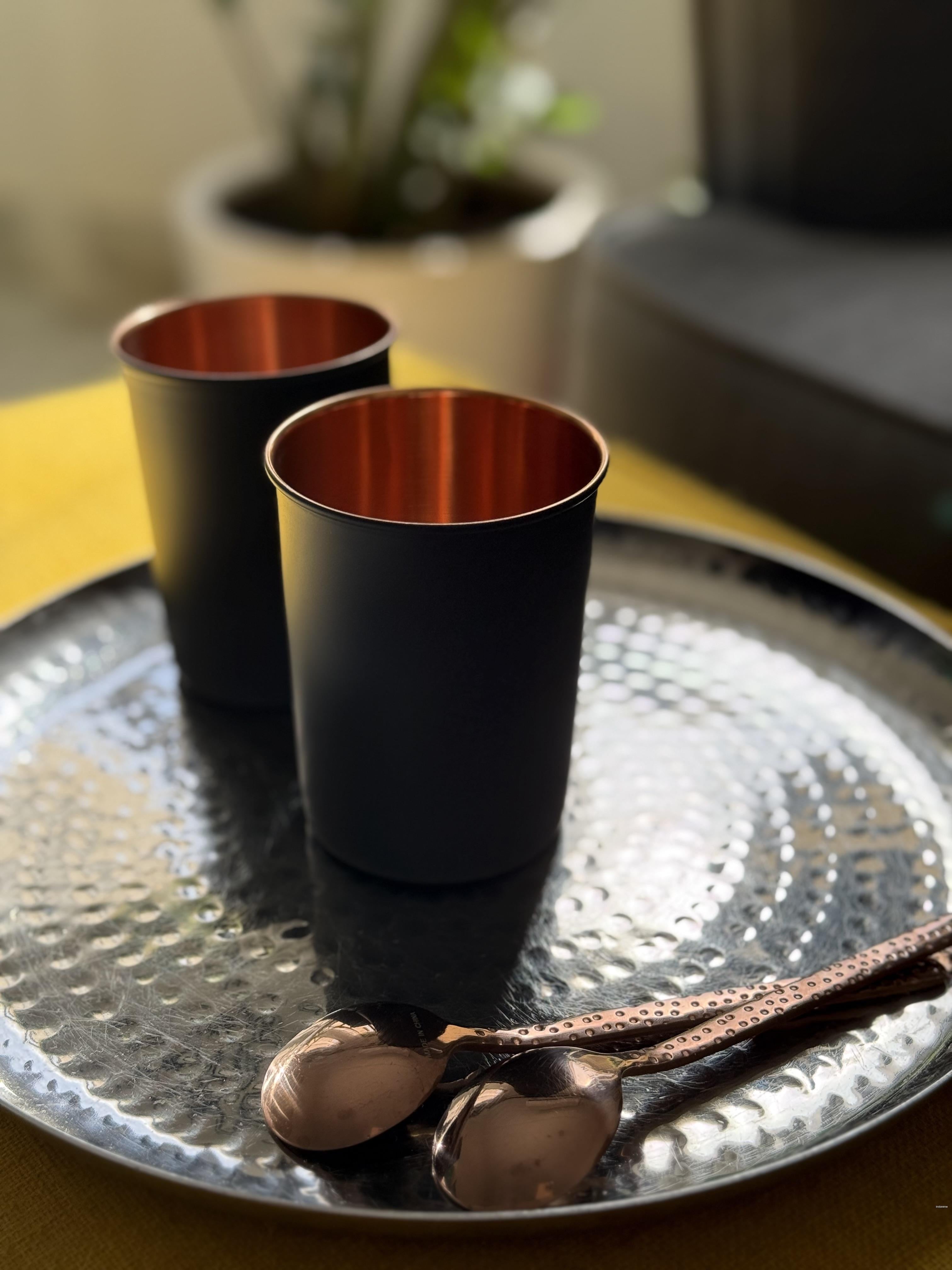 Mat enameled blue copper cup made from pure copper for drinking water